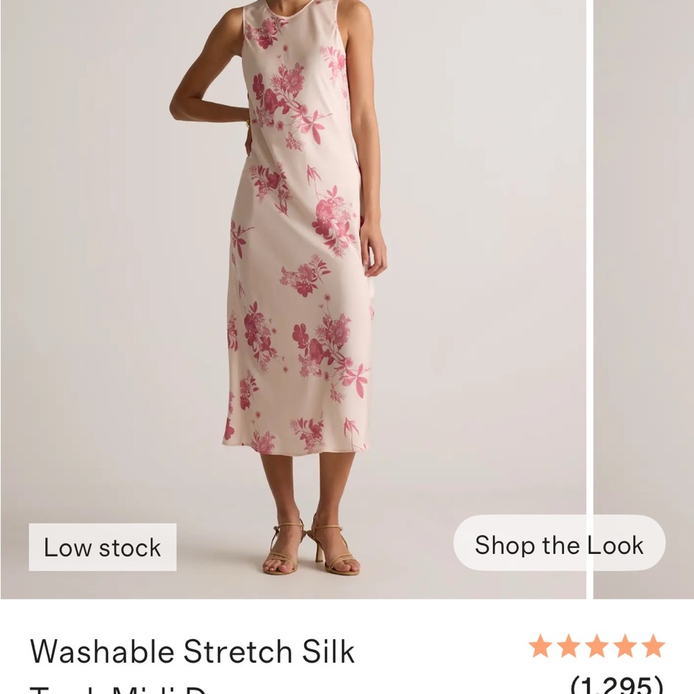 Quince Pink Floral Midi DressStretch Silk Dress